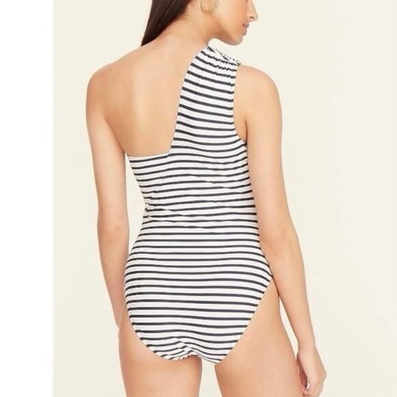 Womens J Crew Ruched one-shoulder one-piece in stripe Size M EUC! - Picture 2 of 4
